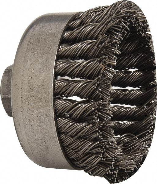 Weiler - 4" Diam, 5/8-11 Threaded Arbor, Steel Fill Cup Brush - 0.035 Wire Diam, 1-1/4" Trim Length, 9,000 Max RPM - Americas Industrial Supply
