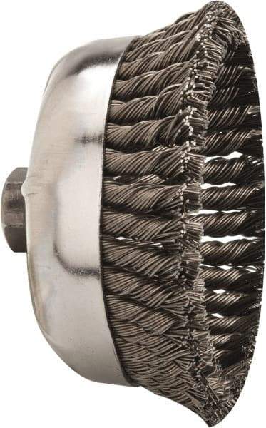 Weiler - 6" Diam, 5/8-11 Threaded Arbor, Steel Fill Cup Brush - 0.035 Wire Diam, 1-3/8" Trim Length, 6,600 Max RPM - Americas Industrial Supply