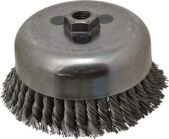 Weiler - 6" Diam, 5/8-11 Threaded Arbor, Steel Fill Cup Brush - 0.035 Wire Diam, 1-3/8" Trim Length, 6,600 Max RPM - Americas Industrial Supply