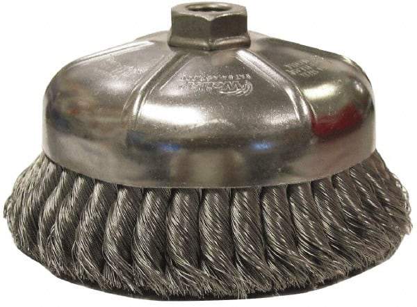 Weiler - 2-3/4" Diam, 3/8-24 Threaded Arbor, Stainless Steel Fill Cup Brush - 0.02 Wire Diam, 1" Trim Length, 14,000 Max RPM - Americas Industrial Supply