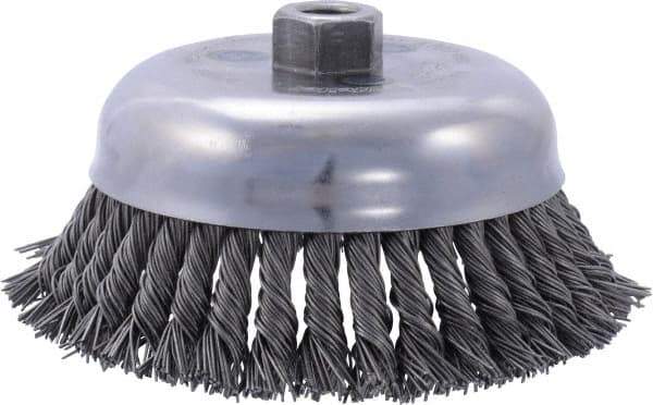 Weiler - 6" Diam, 5/8-11 Threaded Arbor, Steel Fill Cup Brush - 0.035 Wire Diam, 1-5/8" Trim Length, 6,000 Max RPM - Americas Industrial Supply