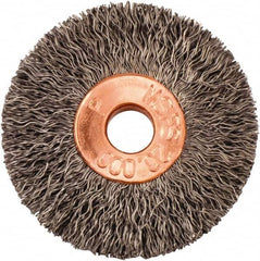 Weiler - 1-3/8" OD, 1/4" Arbor Hole, Crimped Steel Wheel Brush - 1/4" Face Width, 3/8" Trim Length, 0.008" Filament Diam, 20,000 RPM - Americas Industrial Supply