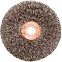 Weiler - 3" OD, 1/2" Arbor Hole, Crimped Steel Wheel Brush - 5/8" Face Width, 1" Trim Length, 0.006" Filament Diam, 20,000 RPM - Americas Industrial Supply