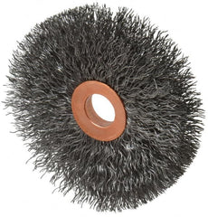 Weiler - 3" OD, 1/2" Arbor Hole, Crimped Steel Wheel Brush - 5/8" Face Width, 1" Trim Length, 0.0104" Filament Diam, 20,000 RPM - Americas Industrial Supply