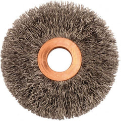 Weiler - 3" OD, 5/8" Arbor Hole, Crimped Steel Wheel Brush - 5/8" Face Width, 15/16" Trim Length, 0.0118" Filament Diam, 20,000 RPM - Americas Industrial Supply