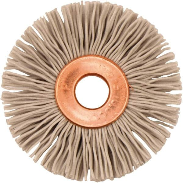 Weiler - 1-3/8" OD, 1/4" Arbor Hole, Nylon Wheel Brush - 5/16" Face Width, 3/8" Trim Length, 0.018" Filament Diam, 10,000 RPM - Americas Industrial Supply