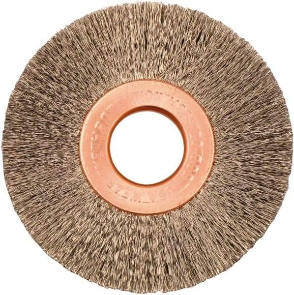 Weiler - 2" OD, 1/2" Arbor Hole, Crimped Stainless Steel Wheel Brush - 3/8" Face Width, 1/2" Trim Length, 0.005" Filament Diam, 20,000 RPM - Americas Industrial Supply