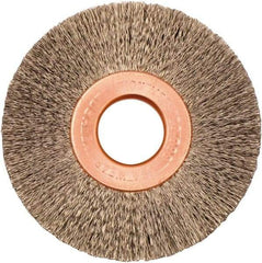 Weiler - 2" OD, 1/2" Arbor Hole, Crimped Stainless Steel Wheel Brush - 3/8" Face Width, 1/2" Trim Length, 0.005" Filament Diam, 20,000 RPM - Americas Industrial Supply