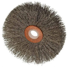 Weiler - 3" OD, 1/2" Arbor Hole, Crimped Stainless Steel Wheel Brush - 5/8" Face Width, 1" Trim Length, 0.008" Filament Diam, 20,000 RPM - Americas Industrial Supply