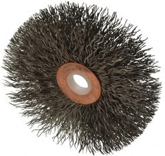 Weiler - 3" OD, 1/2" Arbor Hole, Crimped Stainless Steel Wheel Brush - 5/8" Face Width, 1" Trim Length, 0.014" Filament Diam, 20,000 RPM - Americas Industrial Supply