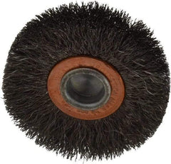 Weiler - 2" OD, 1/4" Shank Diam, Crimped Steel Wheel Brush - 3/8" Face Width, 1/2" Trim Length, 0.006" Filament Diam, 20,000 RPM - Americas Industrial Supply