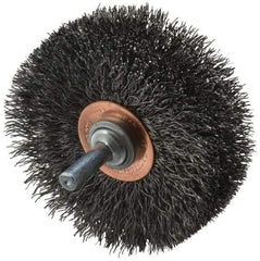 Weiler - 3" OD, 1/4" Shank Diam, Crimped Steel Wheel Brush - 1" Face Width, 15/16" Trim Length, 0.0118" Filament Diam, 20,000 RPM - Americas Industrial Supply