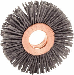 Weiler - 2" OD, 1/2" Arbor Hole, Nylon Wheel Brush - 3/8" Face Width, 1/2" Trim Length, 0.04" Filament Diam, 10,000 RPM - Americas Industrial Supply