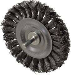 Weiler - 4" OD, 1/4" Shank Diam, Knotted Steel Wheel Brush - 1/2" Face Width, 7/8" Trim Length, 0.014" Filament Diam, 20,000 RPM - Americas Industrial Supply