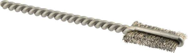 Weiler - 1/4" Diam Flat Stainless Steel Tube Brush - 0.005" Filament Diam, 9/16" Brush Length, 2-1/8" OAL, 3/32" Diam Shank - Americas Industrial Supply