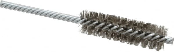 Weiler - 3/4" Diam Helical Stainless Steel Tube Brush - Double Spiral, 0.006" Filament Diam, 2-1/2" Brush Length, 5-1/2" OAL, 1/4" Diam Shank - Americas Industrial Supply