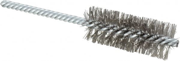 Weiler - 1" Diam Helical Stainless Steel Tube Brush - Double Spiral, 0.0104" Filament Diam, 2-1/2" Brush Length, 5-1/2" OAL, 1/4" Diam Shank - Americas Industrial Supply
