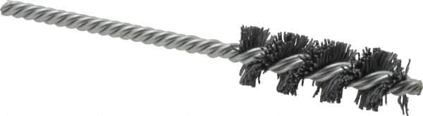 Weiler - 11/16" Diam Helical Nylon Tube Brush - Single Spiral, 0.022" Filament Diam, 2" Brush Length, 5" OAL, 7/32" Diam Shank - Americas Industrial Supply