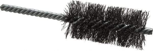 Weiler - 1-1/4" Diam Helical Steel Tube Brush - Double Spiral, 0.0104" Filament Diam, 2-1/2" Brush Length, 5-1/2" OAL, 1/4" Diam Shank - Americas Industrial Supply