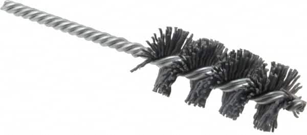 Weiler - 1-1/8" Diam Helical Nylon Tube Brush - Single Spiral, 0.035" Filament Diam, 2-1/2" Brush Length, 5-1/2" OAL, 1/4" Diam Shank - Americas Industrial Supply