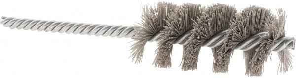 Weiler - 1-1/8" Diam Helical Nylon Tube Brush - Single Spiral, 0.012" Filament Diam, 2-1/2" Brush Length, 5-1/2" OAL, 1/4" Diam Shank - Americas Industrial Supply