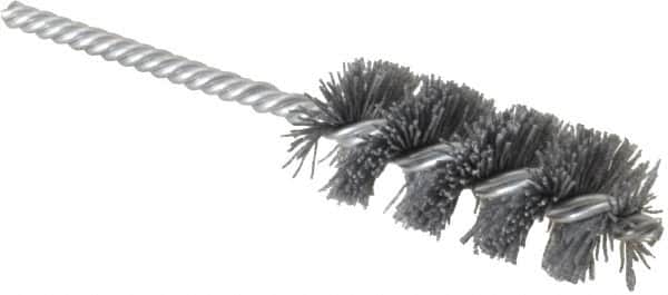 Weiler - 1-1/8" Diam Helical Nylon Tube Brush - Single Spiral, 0.022" Filament Diam, 2-1/2" Brush Length, 5-1/2" OAL, 1/4" Diam Shank - Americas Industrial Supply
