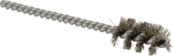 Weiler - 9/16" Diam Helical Stainless Steel Tube Brush - 0.0104" Filament Diam, 1" Brush Length, 3-1/2" OAL, 3/16" Diam Stainless Steel Shank - Americas Industrial Supply