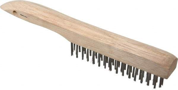 Weiler - 4 Rows x 16 Columns Shoe Handle Stainless Steel Scratch Brush - 5" Brush Length, 10" OAL, 1" Trim Length, Wood Shoe Handle - Americas Industrial Supply