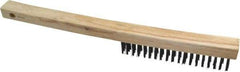 Weiler - 3 Rows x 19 Columns Curved Handle Steel Scratch Brush - 6" Brush Length, 13-1/2" OAL, 1" Trim Length, Wood Curved Handle - Americas Industrial Supply