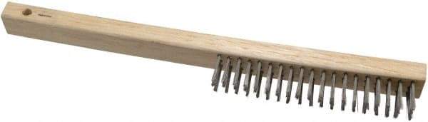 Weiler - 3 Rows x 19 Columns Curved Handle Stainless Steel Scratch Brush - 6" Brush Length, 13-1/2" OAL, 1" Trim Length, Wood Curved Handle - Americas Industrial Supply