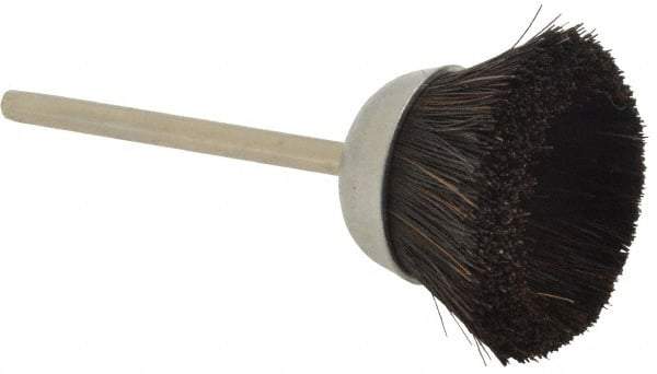 Weiler - 1" Diam, 1/8" Shank Straight Wire Hair Cup Brush - 0.003" Filament Diam, 7/16" Trim Length, 25,000 Max RPM - Americas Industrial Supply