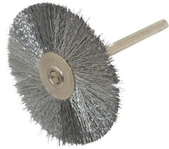 Weiler - 1-1/2" OD, 1/8" Shank Diam, Crimped Steel Wheel Brush - 1/2" Trim Length, 0.005" Filament Diam, 25,000 RPM - Americas Industrial Supply