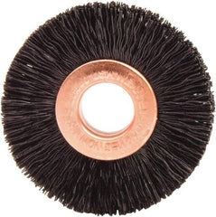 Weiler - 1-1/2" OD, 3/8" Arbor Hole, Nylon Wheel Brush - 1/4" Face Width, 7/16" Trim Length, 0.01" Filament Diam, 20,000 RPM - Americas Industrial Supply