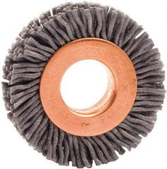 Weiler - 1-1/2" OD, 1/2" Arbor Hole, Nylon Wheel Brush - 3/8" Face Width, 1/4" Trim Length, 0.035" Filament Diam, 10,000 RPM - Americas Industrial Supply