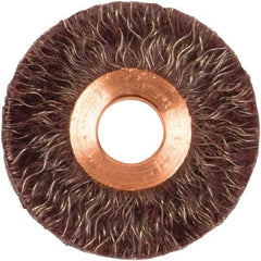 Weiler - 2" OD, 1/2" Arbor Hole, Crimped Steel Wheel Brush - 1/4" Face Width, 1/2" Trim Length, 0.014" Filament Diam, 20,000 RPM - Americas Industrial Supply