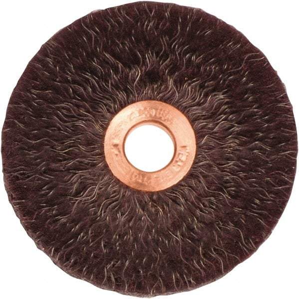 Weiler - 3" OD, 1/2" Arbor Hole, Crimped Steel Wheel Brush - 1/4" Face Width, 1" Trim Length, 0.014" Filament Diam, 20,000 RPM - Americas Industrial Supply