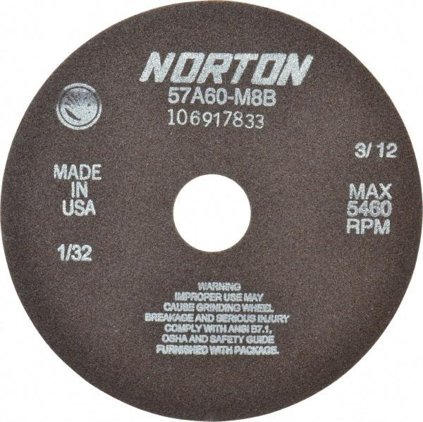 Norton - 7" 60 Grit Aluminum Oxide Cutoff Wheel - 1/32" Thick, 1-1/4" Arbor, 5,460 Max RPM, Use with Stationary Grinders - Americas Industrial Supply
