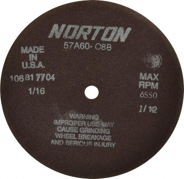 Norton - 7" 60 Grit Aluminum Oxide Cutoff Wheel - 1/16" Thick, 1/2" Arbor, 6,550 Max RPM, Use with Stationary Grinders - Americas Industrial Supply