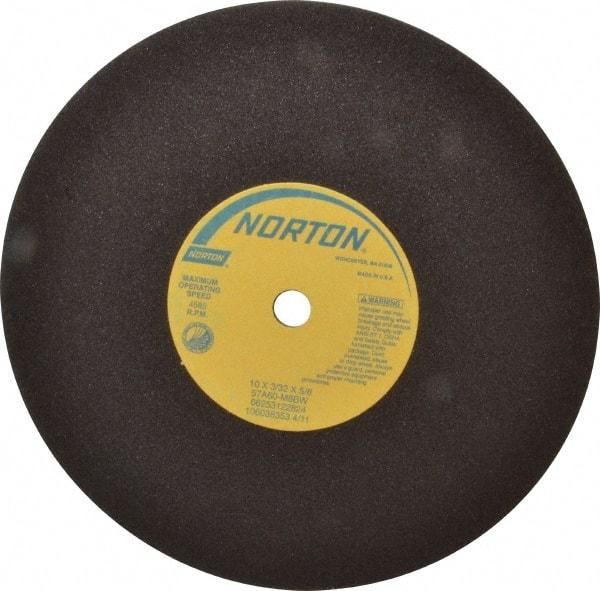 Norton - 10" 60 Grit Aluminum Oxide Cutoff Wheel - 3/32" Thick, 5/8" Arbor, 4,585 Max RPM, Use with Stationary Tools - Americas Industrial Supply