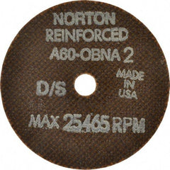 Norton - 3" 60 Grit Aluminum Oxide Cutoff Wheel - 0.06" Thick, 3/8" Arbor, 25,465 Max RPM, Use with Die Grinders - Americas Industrial Supply