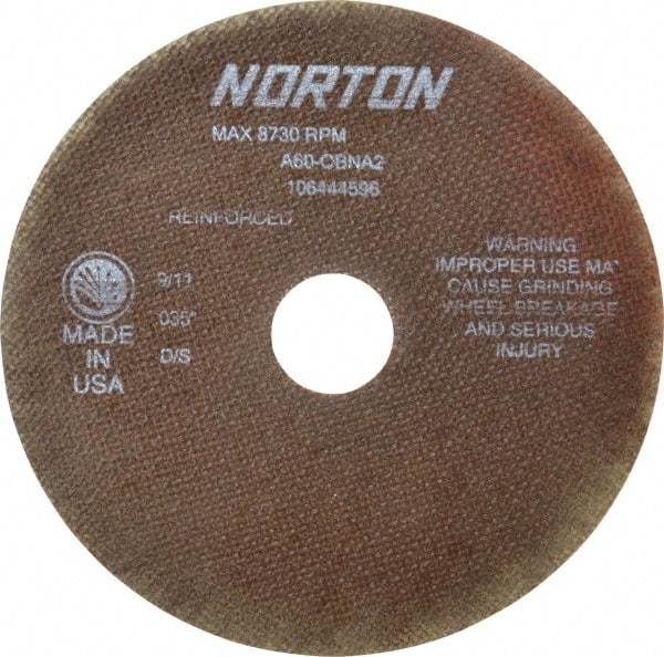 Norton - 7" 60 Grit Aluminum Oxide Cutoff Wheel - 0.035" Thick, 1-1/4" Arbor, 8,730 Max RPM, Use with Stationary Grinders - Americas Industrial Supply