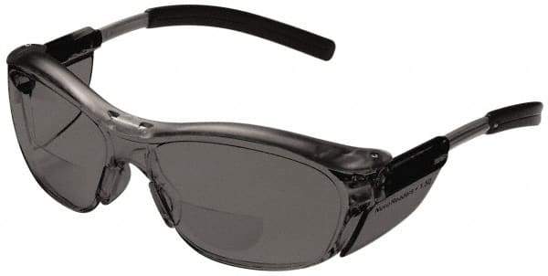 3M - +2, Gray Lenses, Anti-Fog, Framed Magnifying Safety Glasses - UV Protection, Adjustable Temples, Gray Plastic Frame, ANSI Z87.1-2003 - Americas Industrial Supply