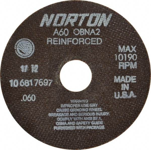 Norton - 6" 60 Grit Aluminum Oxide Cutoff Wheel - 0.06" Thick, 1-1/4" Arbor, 10,190 Max RPM, Use with Circular Saws - Americas Industrial Supply