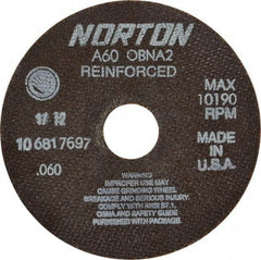 Norton - 6" 60 Grit Aluminum Oxide Cutoff Wheel - 0.06" Thick, 1-1/4" Arbor, 10,190 Max RPM, Use with Circular Saws - Americas Industrial Supply