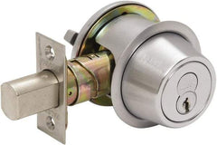 Falcon - Less Cylinder - SFIC Keying, Single Cylinder Deadbolt - Satin Chrome Coated, Steel - Americas Industrial Supply