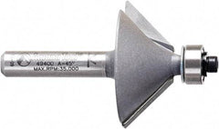 Amana Tool - 1-1/4" Cut Diam, 1/2" Length of Cut, 2 Flute Chamfer Edge Profile Router Bit - Carbide-Tipped, 1/4" Shank Diam, 2" OAL, Uncoated - Americas Industrial Supply
