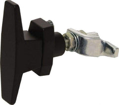 Made in USA - 3-1/16" Long x 3" Wide x 7/8" High, T-Handle Latch with O-Lock - Die Cast Zinc, with Black Powder Coat Finish - Americas Industrial Supply
