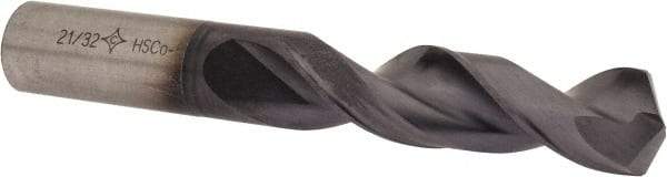 Cleveland - 21/32" 135° Parabolic Flute Cobalt Screw Machine Drill Bit - TiAlN Finish, Right Hand Cut, 2-7/8" Flute Length, 4-1/2" OAL, Split Point, Straight Shank - Americas Industrial Supply
