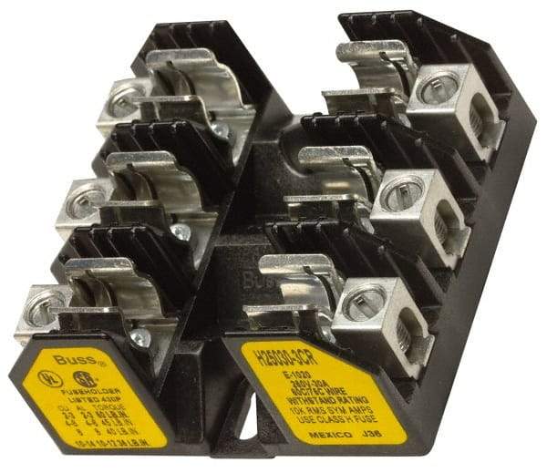 Cooper Bussmann - 3 Pole, 8 to 1/0 AWG, 250 VAC/VDC, 100 Amp, Screw Mount Fuse Block - 7.36 Inch Long x 4.94 Inch Wide x 2.06 Inch High Block - Americas Industrial Supply