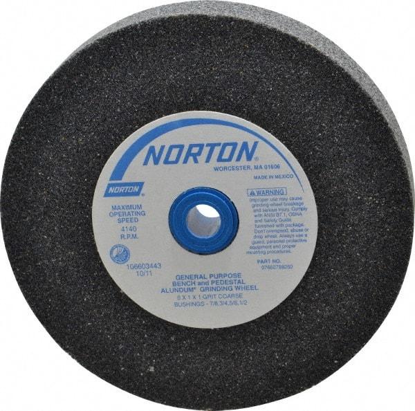 Norton - 36 Grit Aluminum Oxide Bench & Pedestal Grinding Wheel - 6" Diam x 1" Hole x 1" Thick, 4140 Max RPM, Very Coarse/Coarse Grade - Americas Industrial Supply